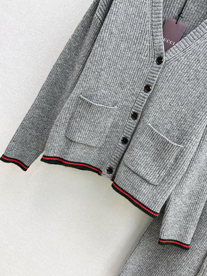 Gucc 25fw knitted cardigan pant set