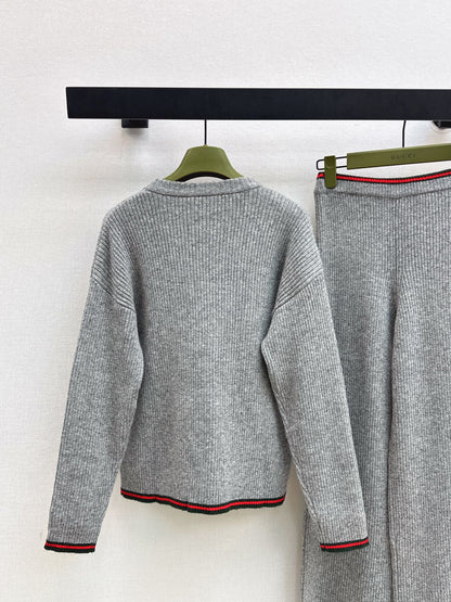 Gucc 25fw knitted cardigan pant set