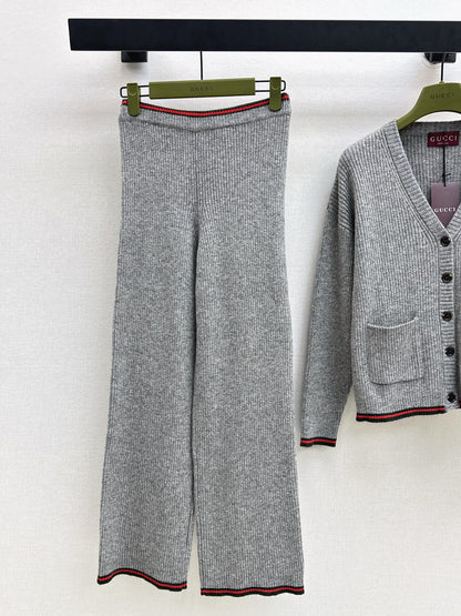Gucc 25fw knitted cardigan pant set
