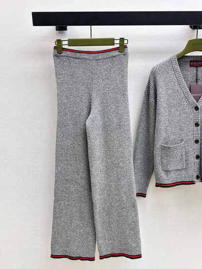 Gucc 25fw knitted cardigan pant set