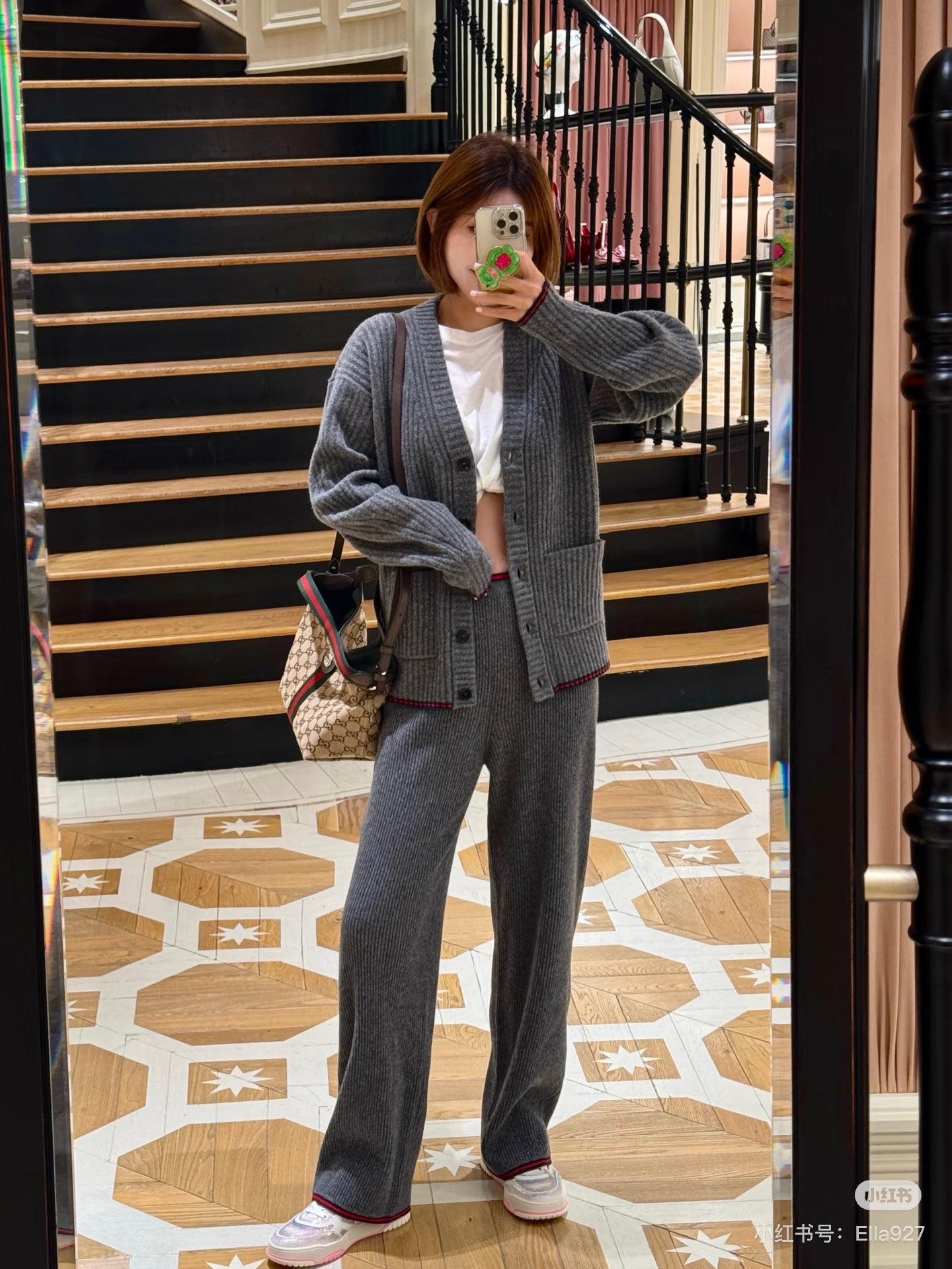 Gucc 25fw knitted cardigan pant set