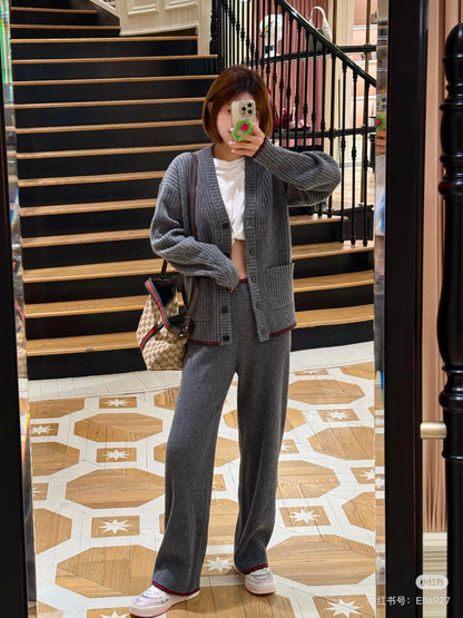 Gucc 25fw knitted cardigan pant set