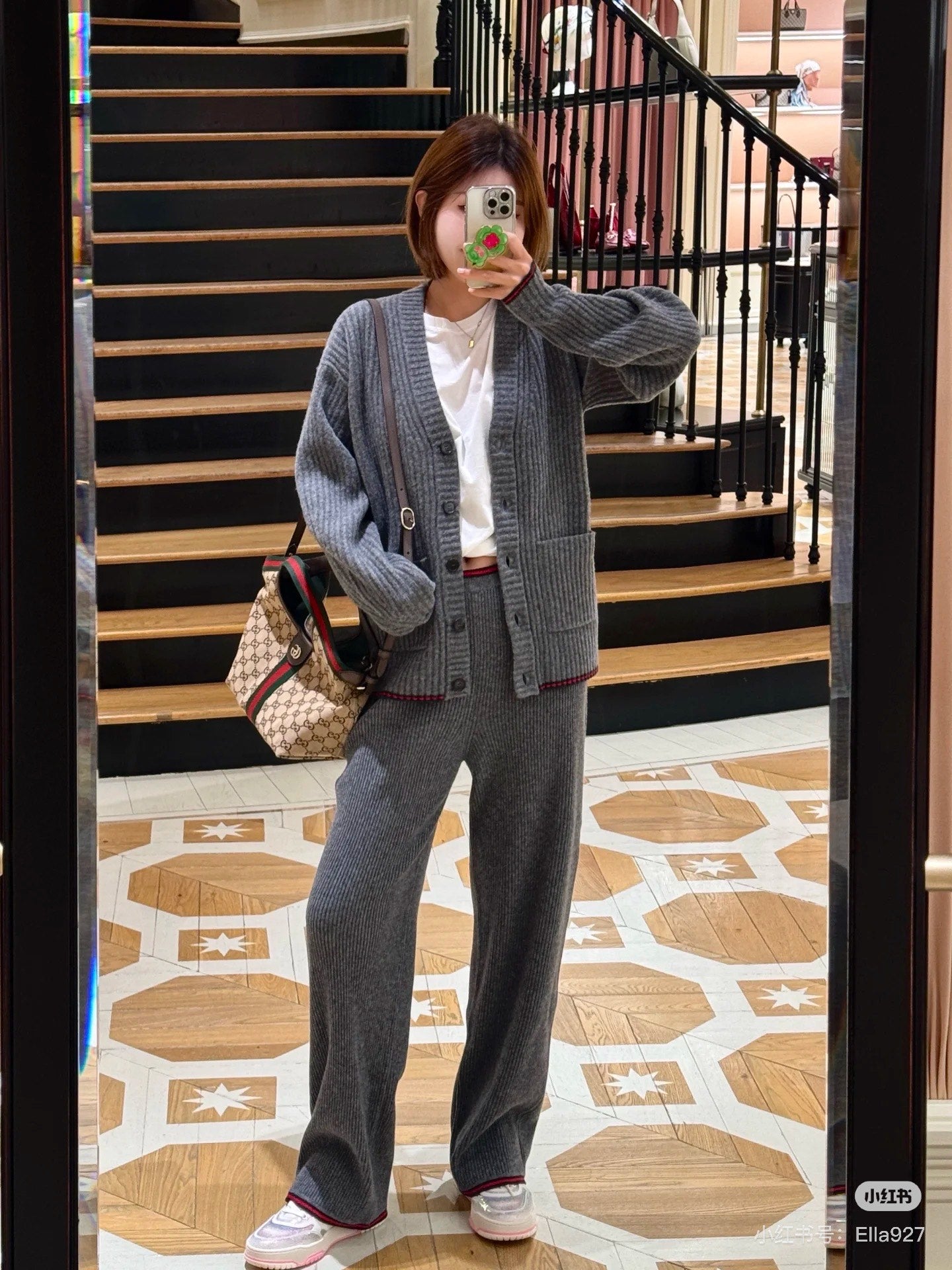 Gucc 25fw knitted cardigan pant set