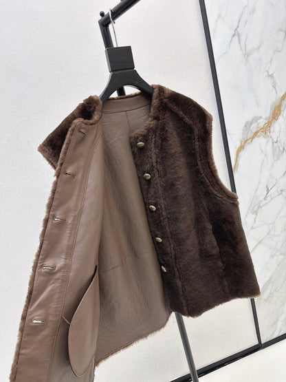 Loro 25fw fur leather vest