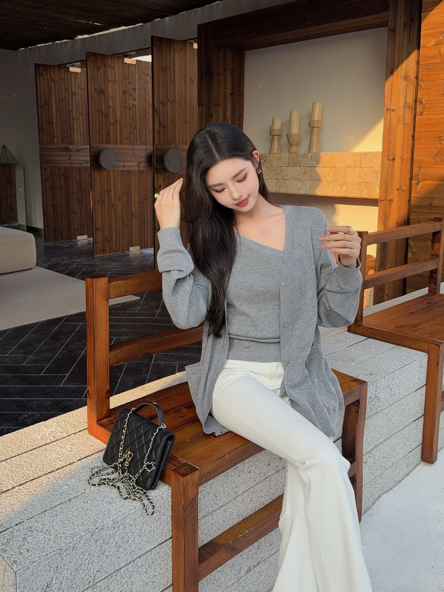 Miu 25fw knit cardigan vest set