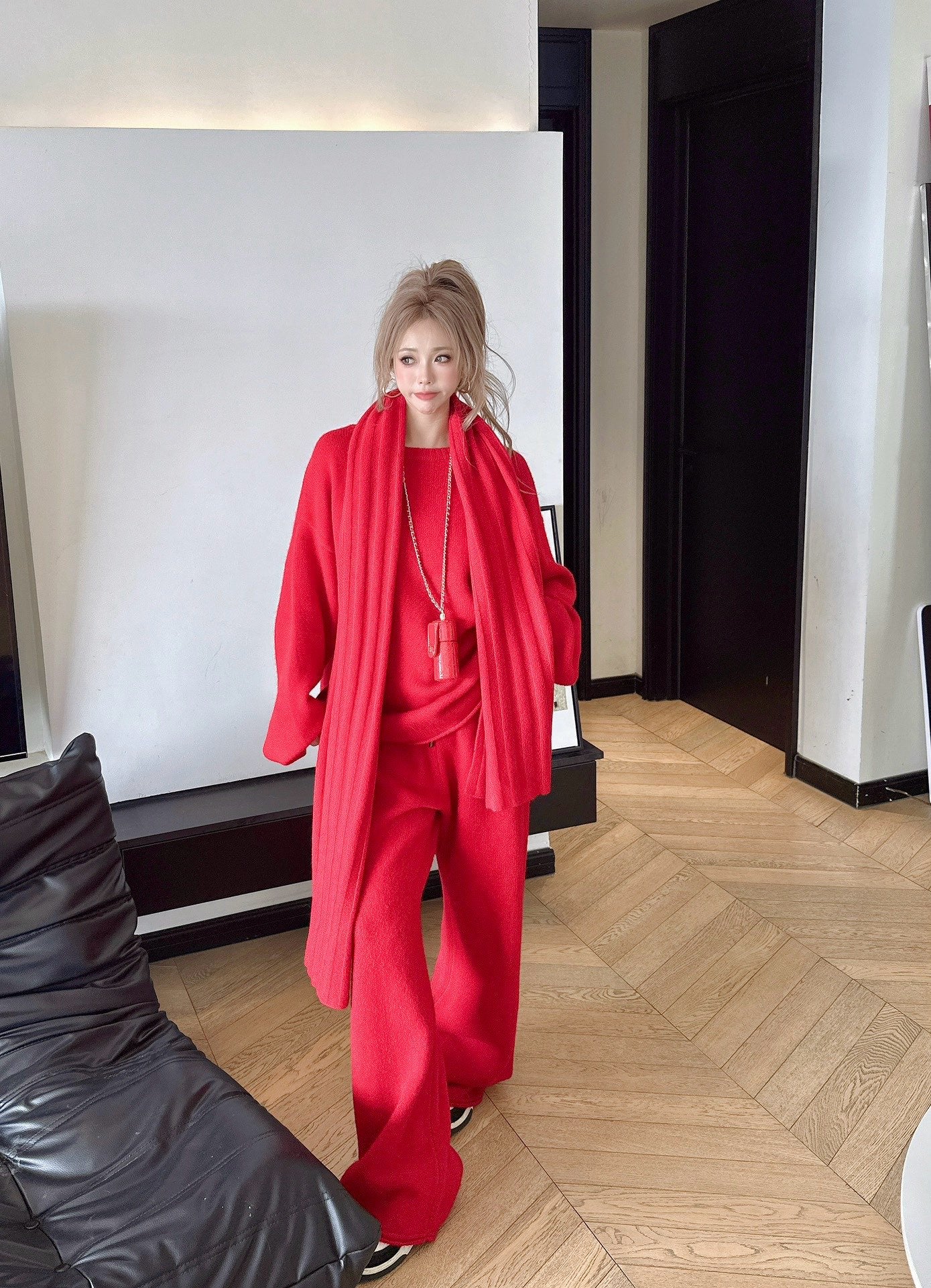 Max 25fw knitwear wide pants scarf set