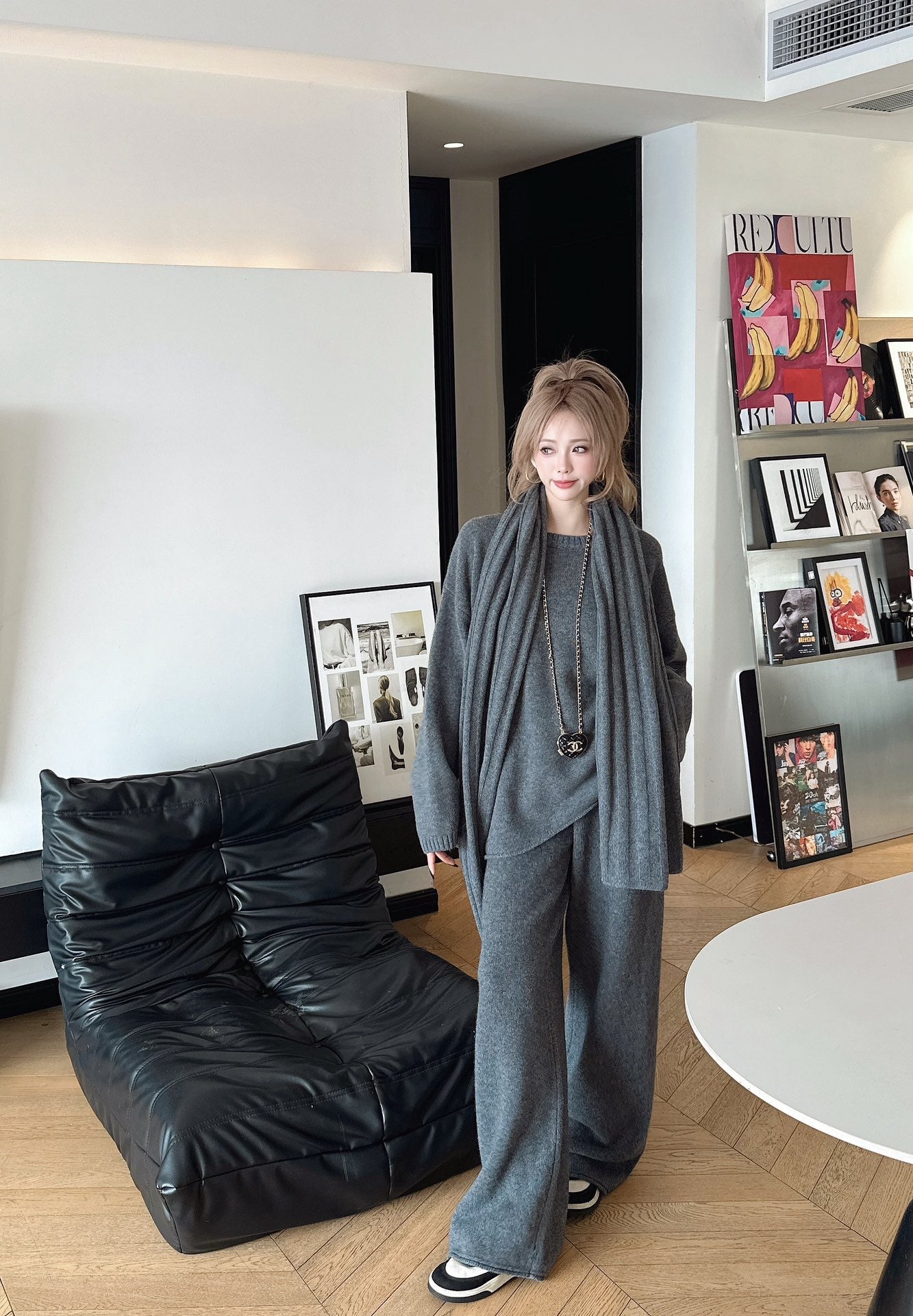 Max 25fw knitwear wide pants scarf set