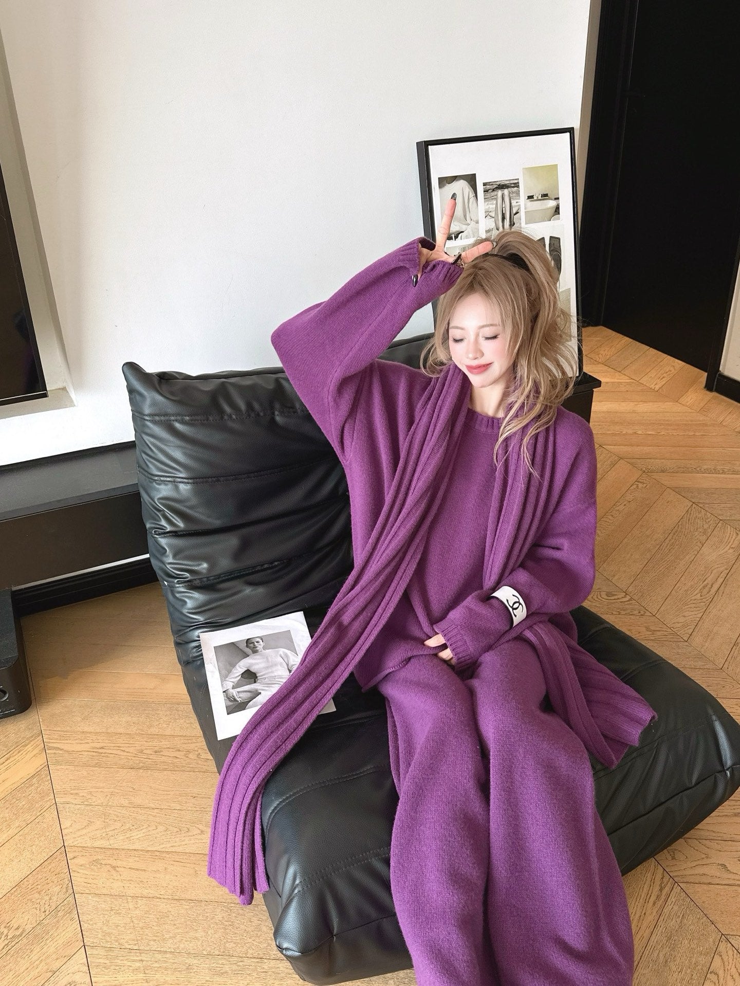 Max 25fw knitwear wide pants scarf set