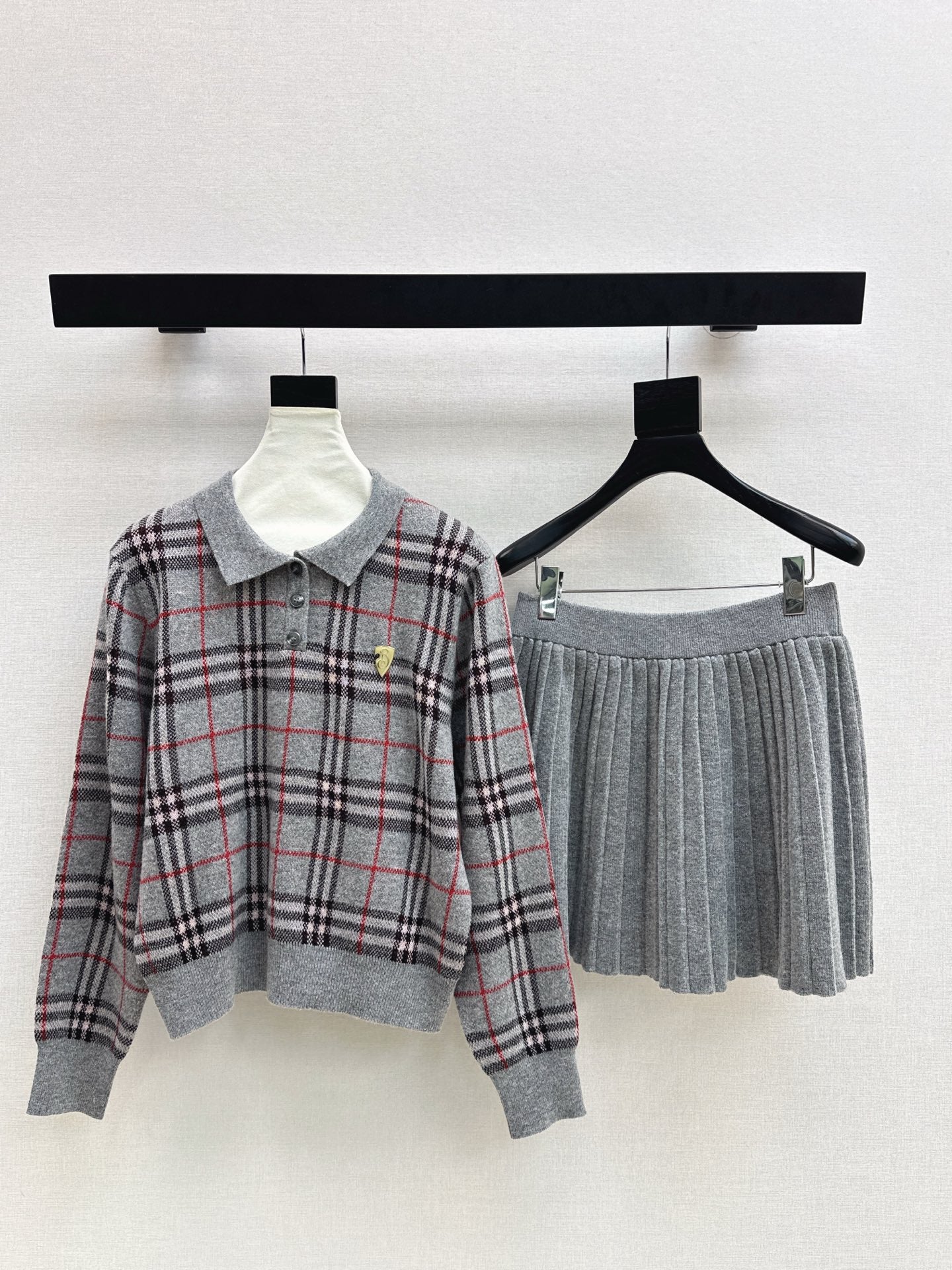 Bur 25fw plaid polo shirt skirt set