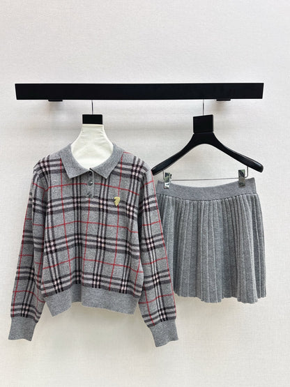 Bur 25fw plaid polo shirt skirt set