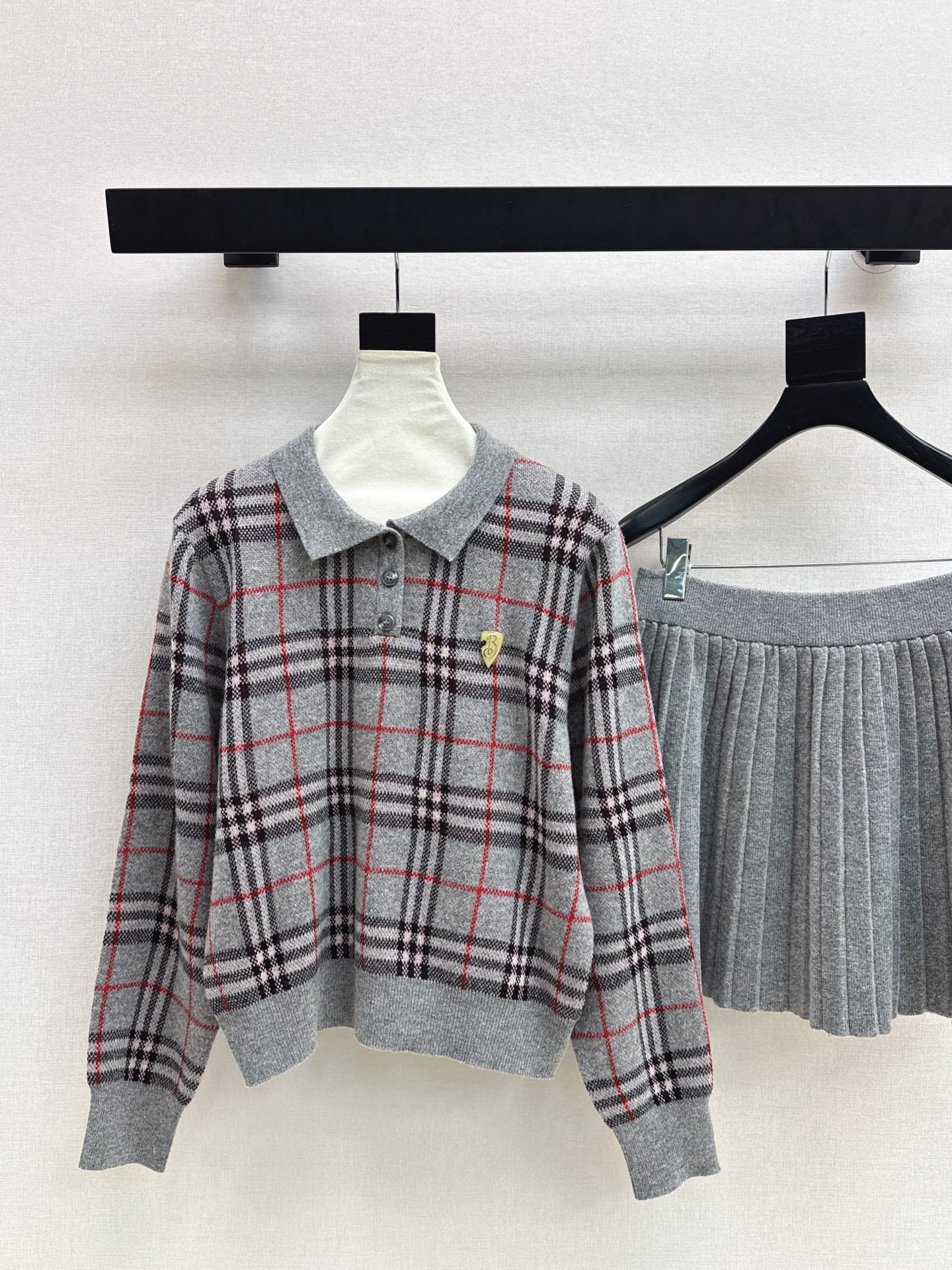 Bur 25fw plaid polo shirt skirt set