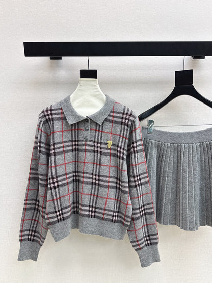 Bur 25fw plaid polo shirt skirt set