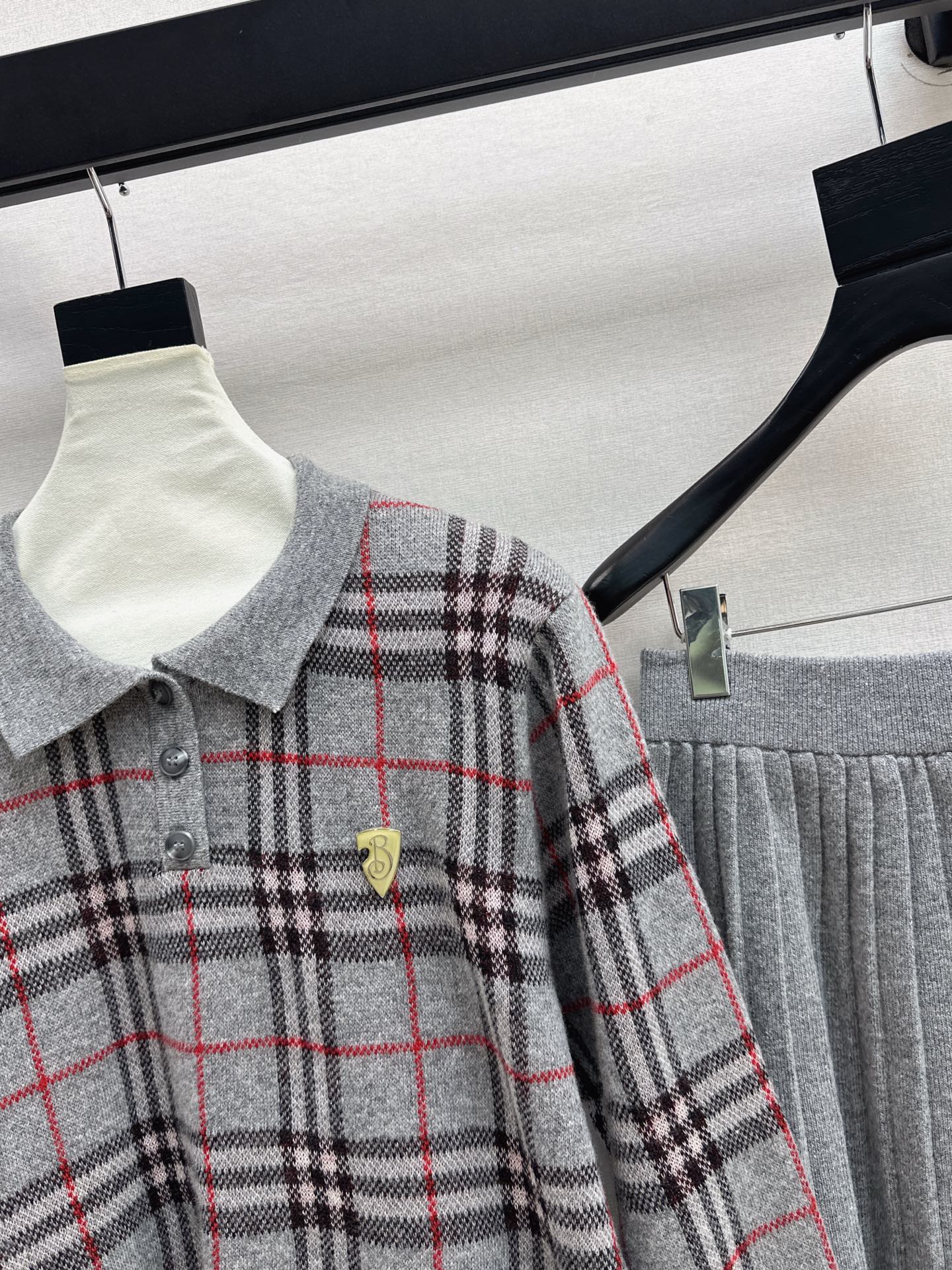 Bur 25fw plaid polo shirt skirt set