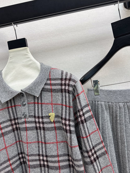 Bur 25fw plaid polo shirt skirt set