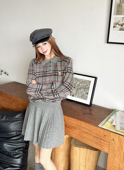 Bur 25fw plaid polo shirt skirt set