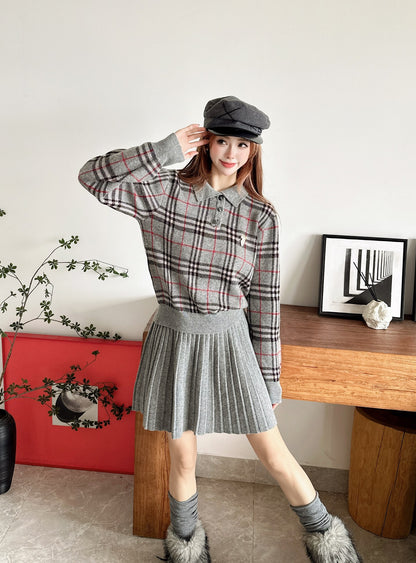 Bur 25fw plaid polo shirt skirt set