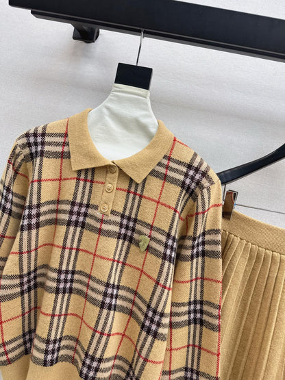 Bur 25fw plaid polo shirt skirt set