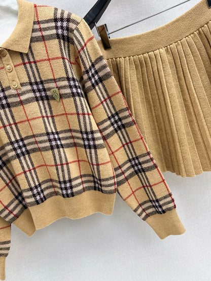 Bur 25fw plaid polo shirt skirt set