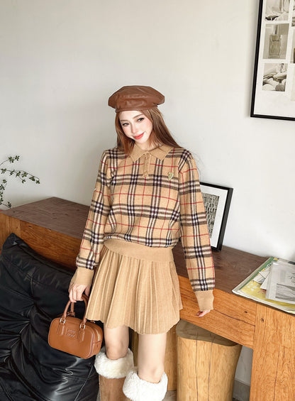 Bur 25fw plaid polo shirt skirt set
