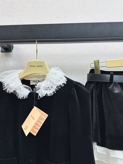 Miu 25fw velvet lace jacket skirt set