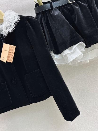 Miu 25fw velvet lace jacket skirt set