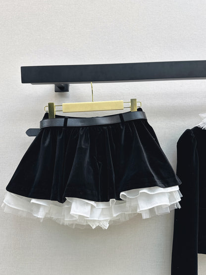 Miu 25fw velvet lace jacket skirt set