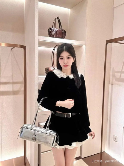 Miu 25fw velvet lace jacket skirt set