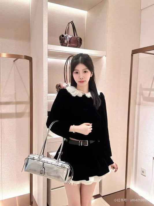 Miu 25fw velvet lace jacket skirt set