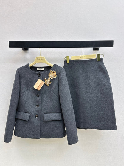 Miu 25fw wool jacket skirt set