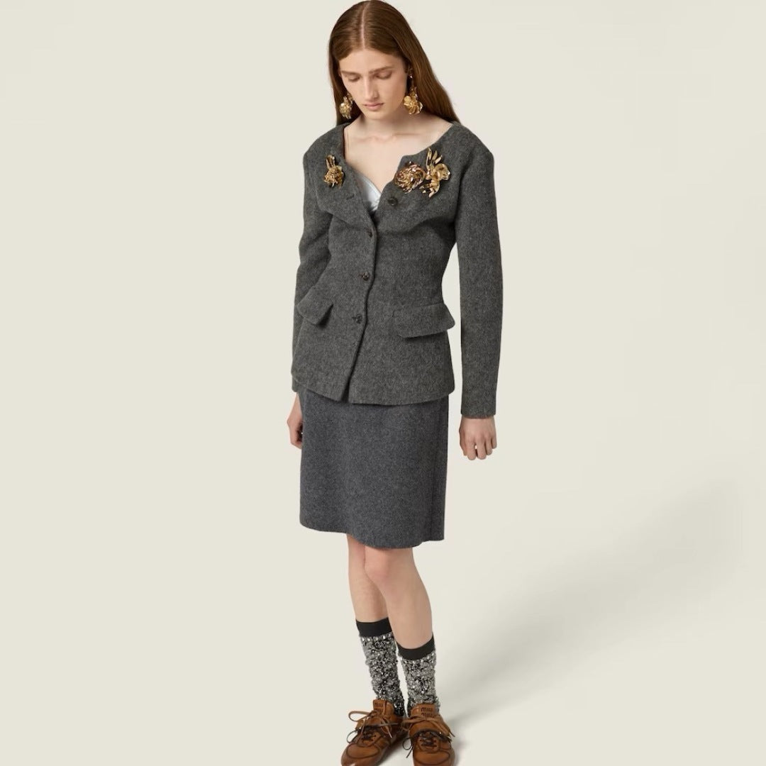 Miu 25fw wool jacket skirt set