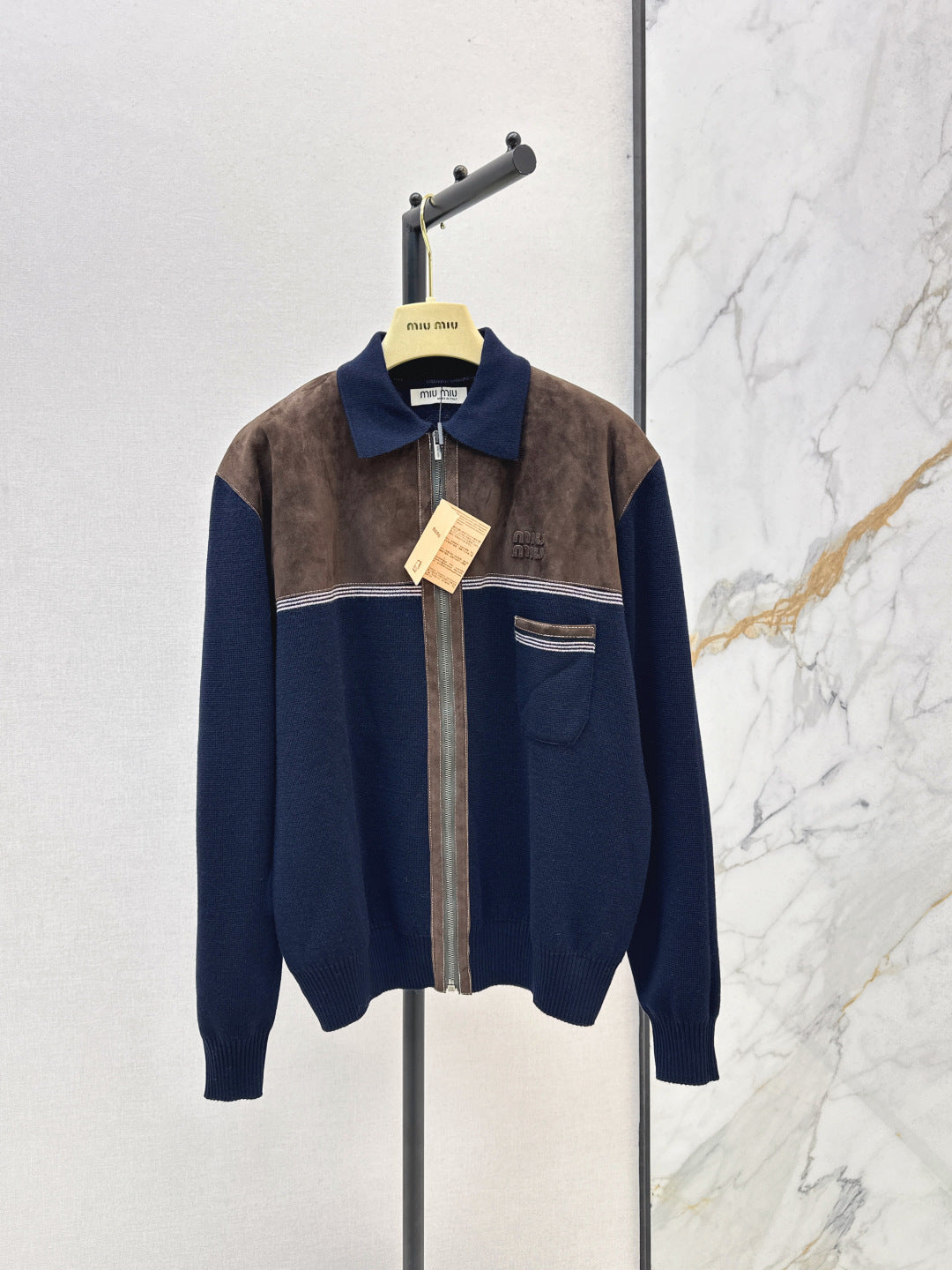 Miu 25fw suede knitted cardigan