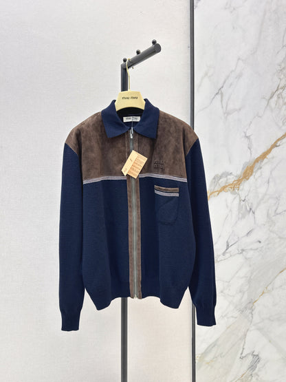 Miu 25fw suede knitted cardigan