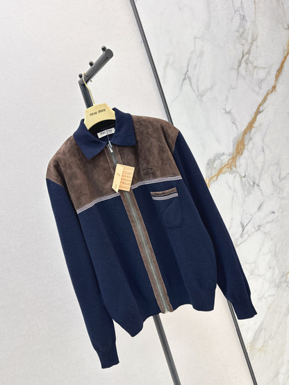 Miu 25fw suede knitted cardigan