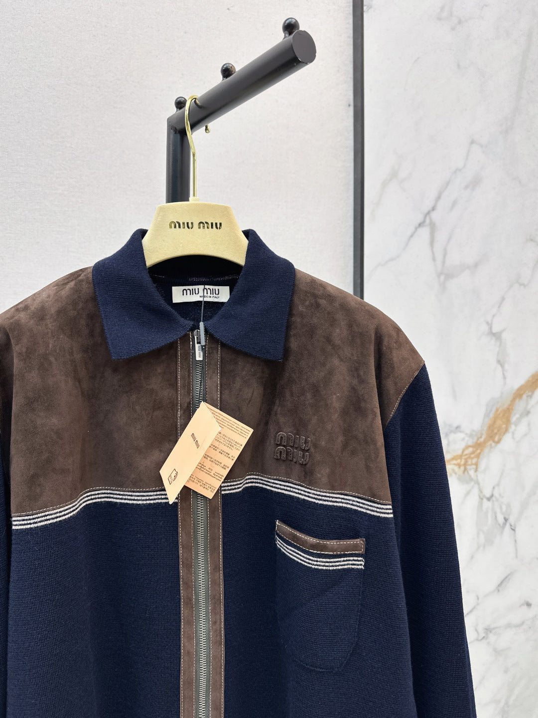 Miu 25fw suede knitted cardigan