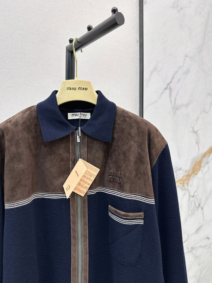 Miu 25fw suede knitted cardigan