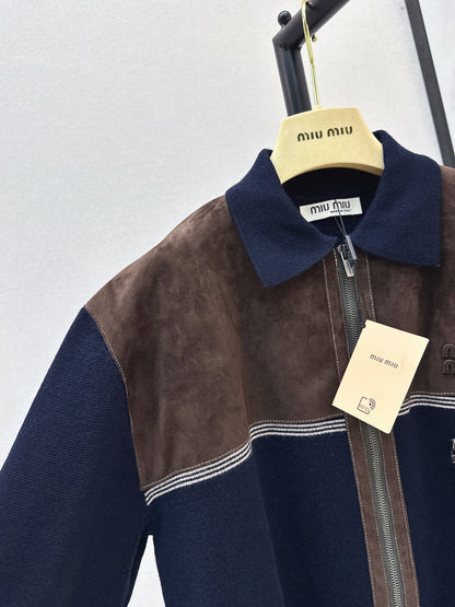 Miu 25fw suede knitted cardigan