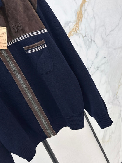 Miu 25fw suede knitted cardigan