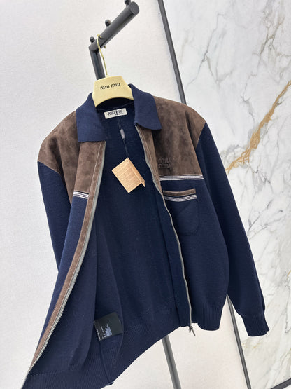 Miu 25fw suede knitted cardigan