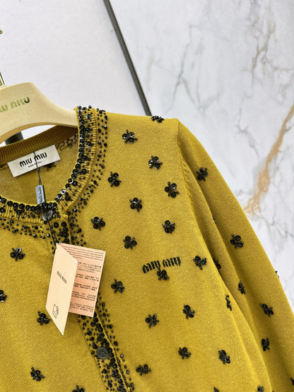 Miu 25fw beading cardigan