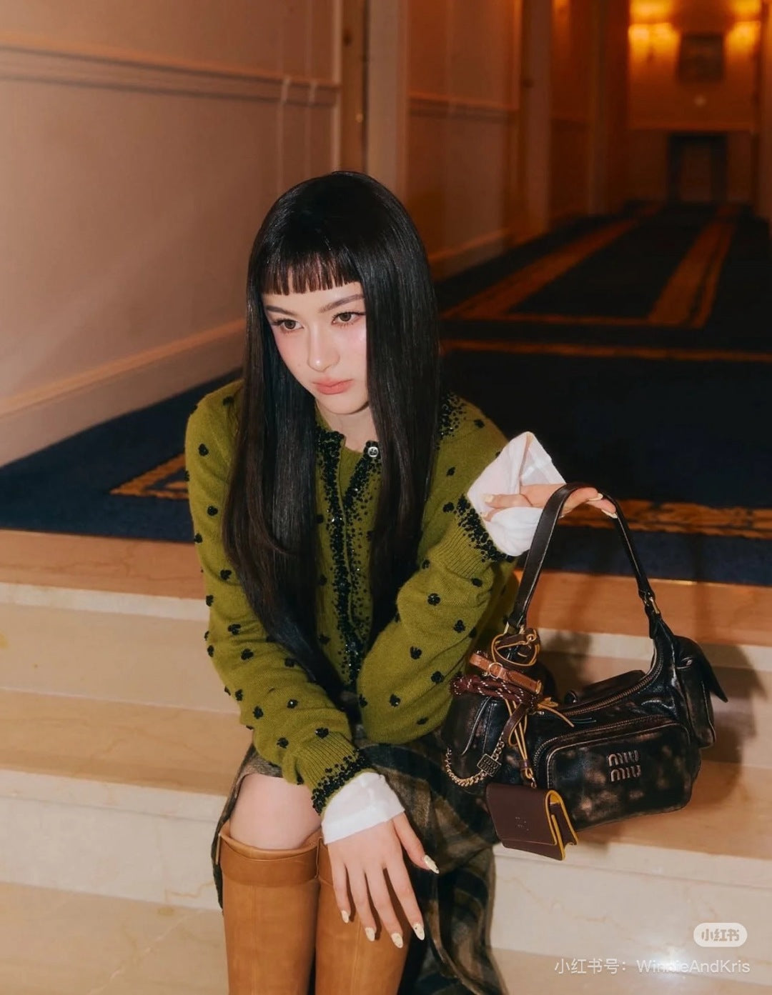 Miu 25fw beading cardigan