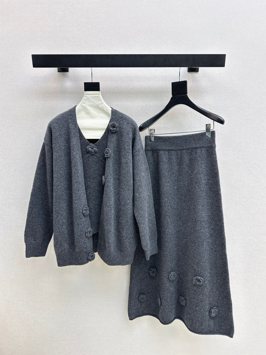 Chan 25fw vest cardigan skirt set