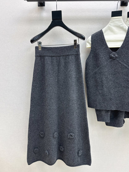 Chan 25fw vest cardigan skirt set