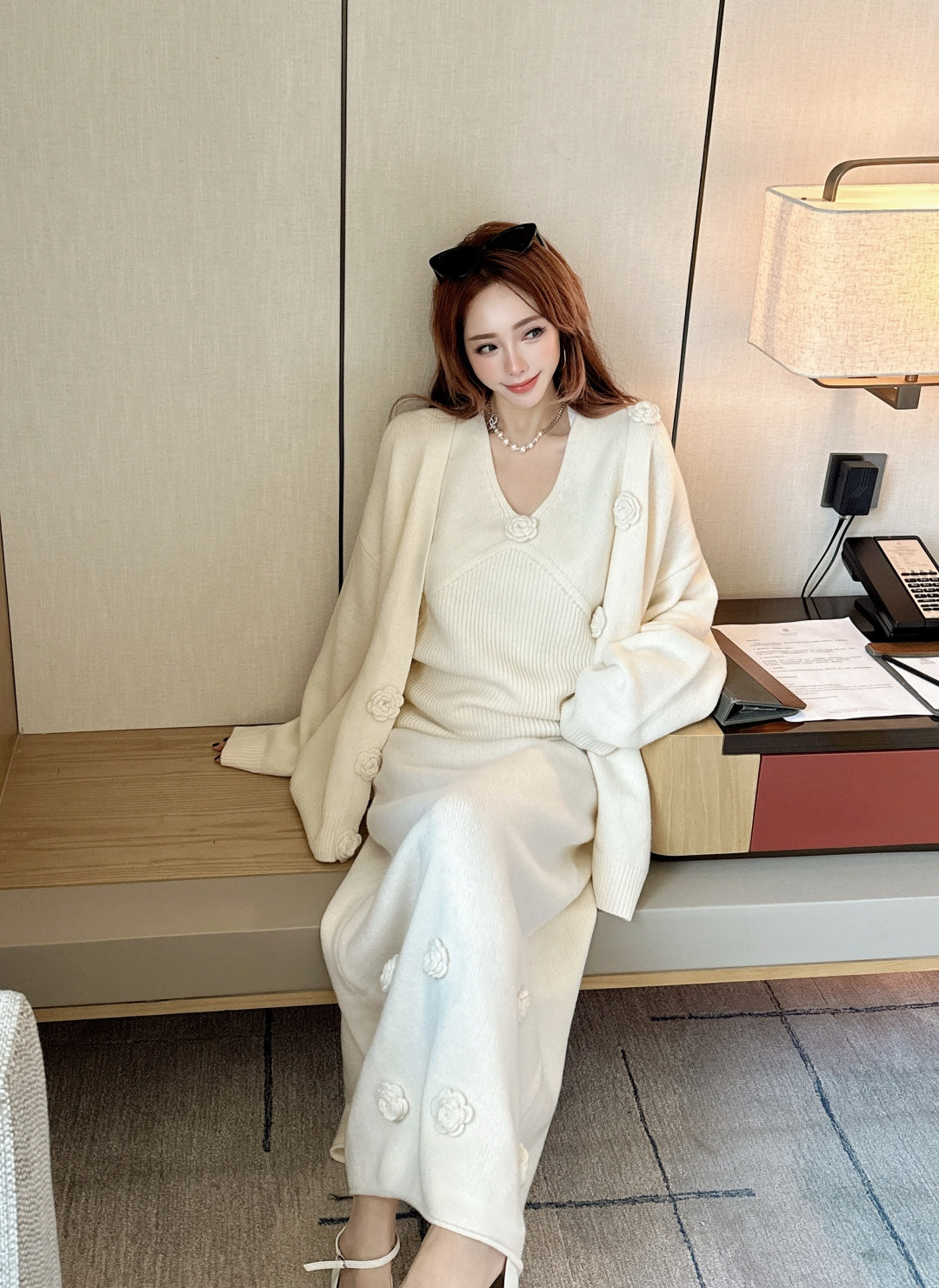 Chan 25fw vest cardigan skirt set