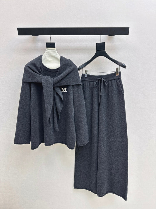 Max 25fw wool sweater+shawl wraps pants sets
