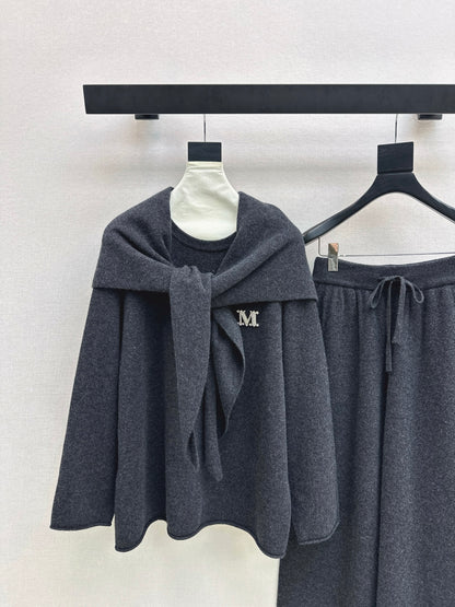 Max 25fw wool sweater+shawl wraps pants sets