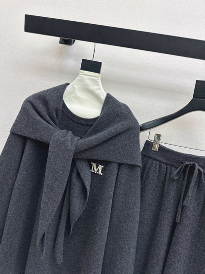 Max 25fw wool sweater+shawl wraps pants sets