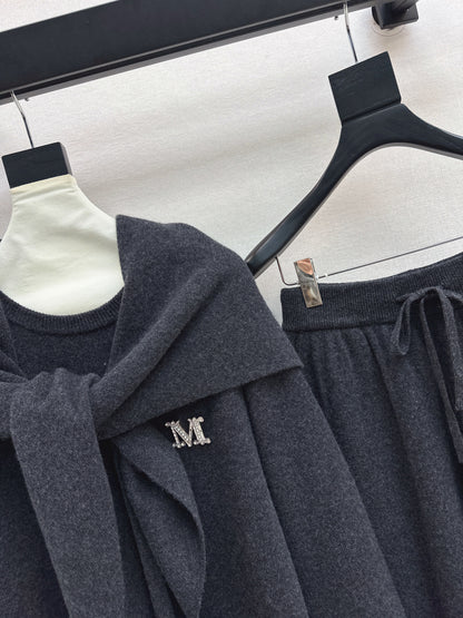 Max 25fw wool sweater+shawl wraps pants sets