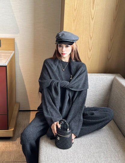 Max 25fw wool sweater+shawl wraps pants sets