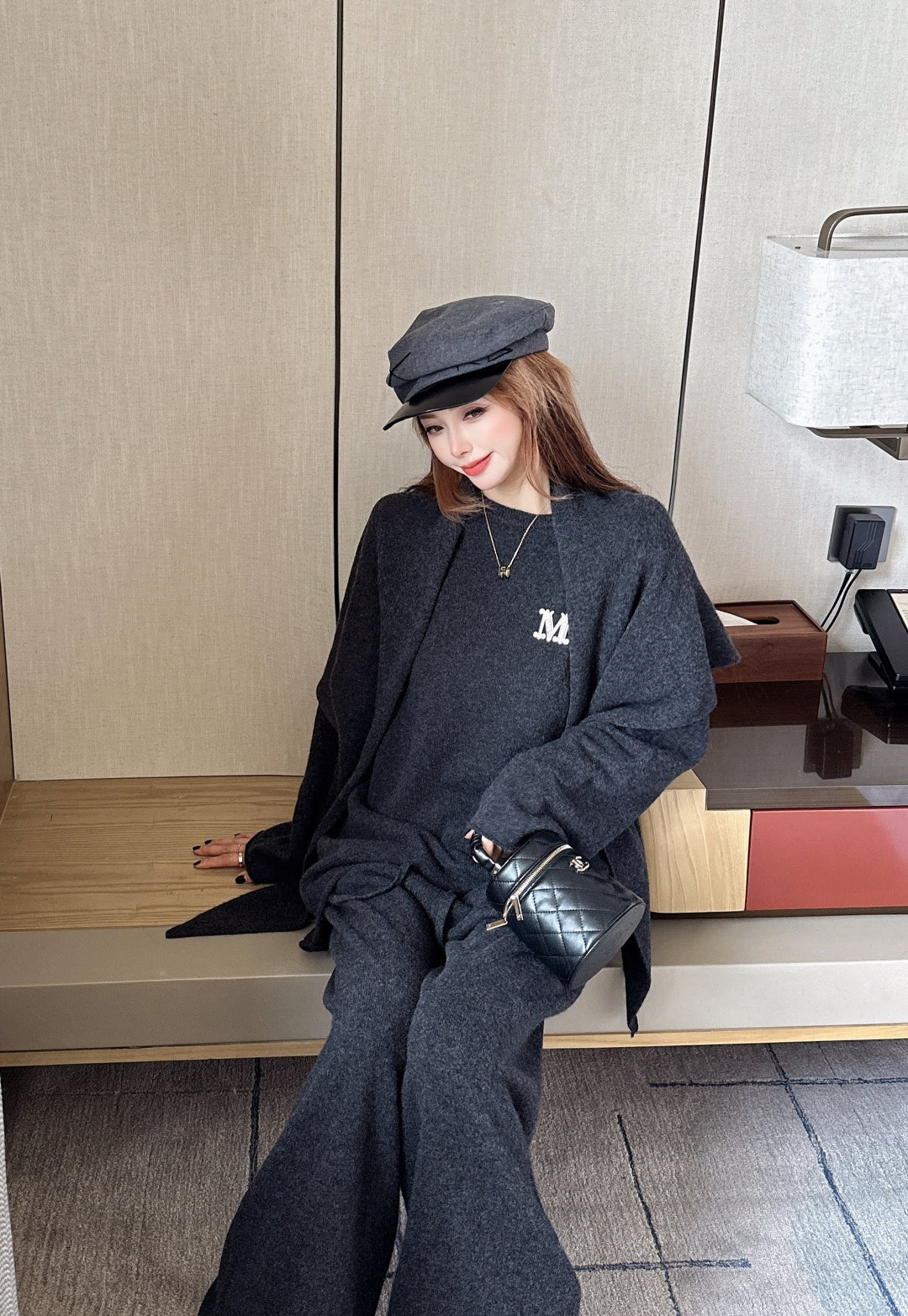 Max 25fw wool sweater+shawl wraps pants sets