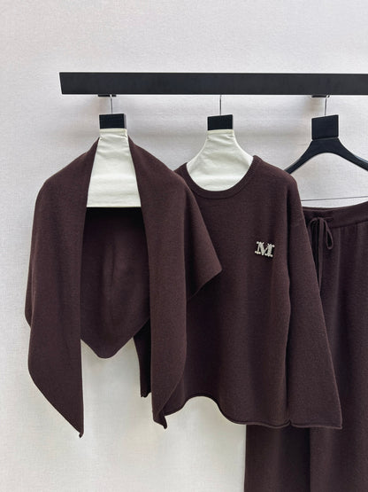 Max 25fw wool sweater+shawl wraps pants sets